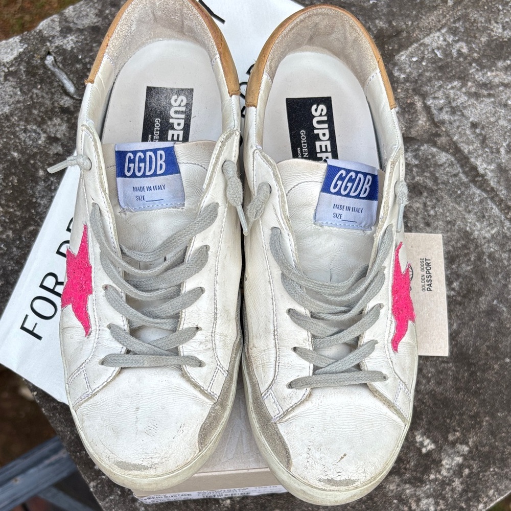 Golden Goose White Sneakers with Vibrant Pink Star size 39 - Picture 7 of 11